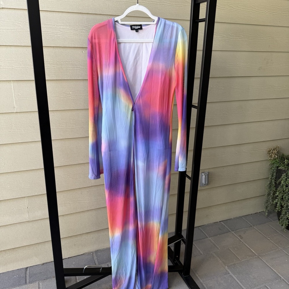 Jaded London Mesh Bodycon Maxi Dress w/ Silver Bodysuit Medium Festival Rave - Picture 2 of 10